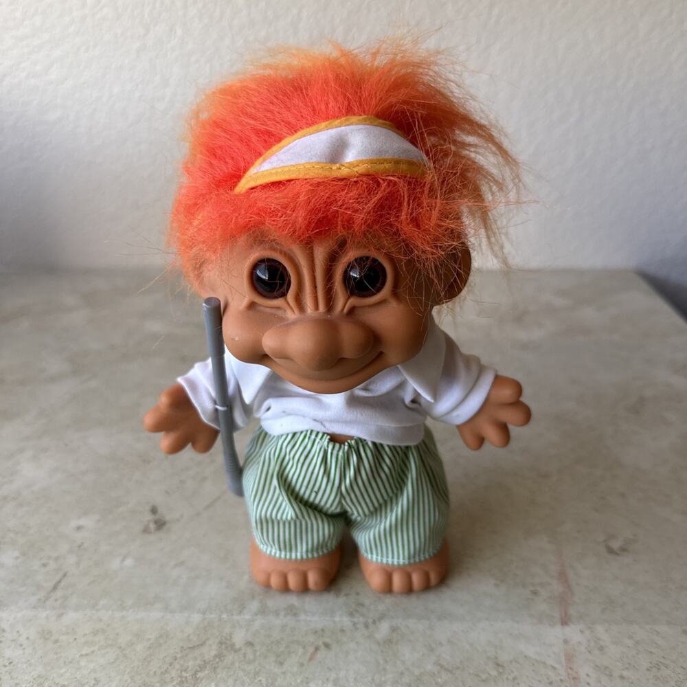 Vintage Russ Golfer Troll With Orange Hair 8”